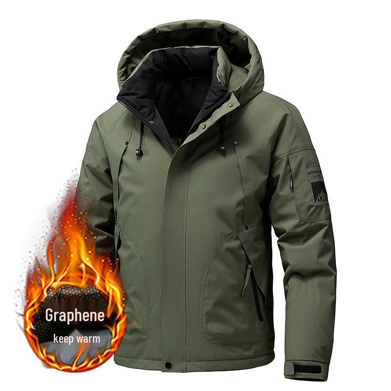 Men's 2025 Autumn/Winter Windproof Waterproof Warm Hooded Cotton Jacket