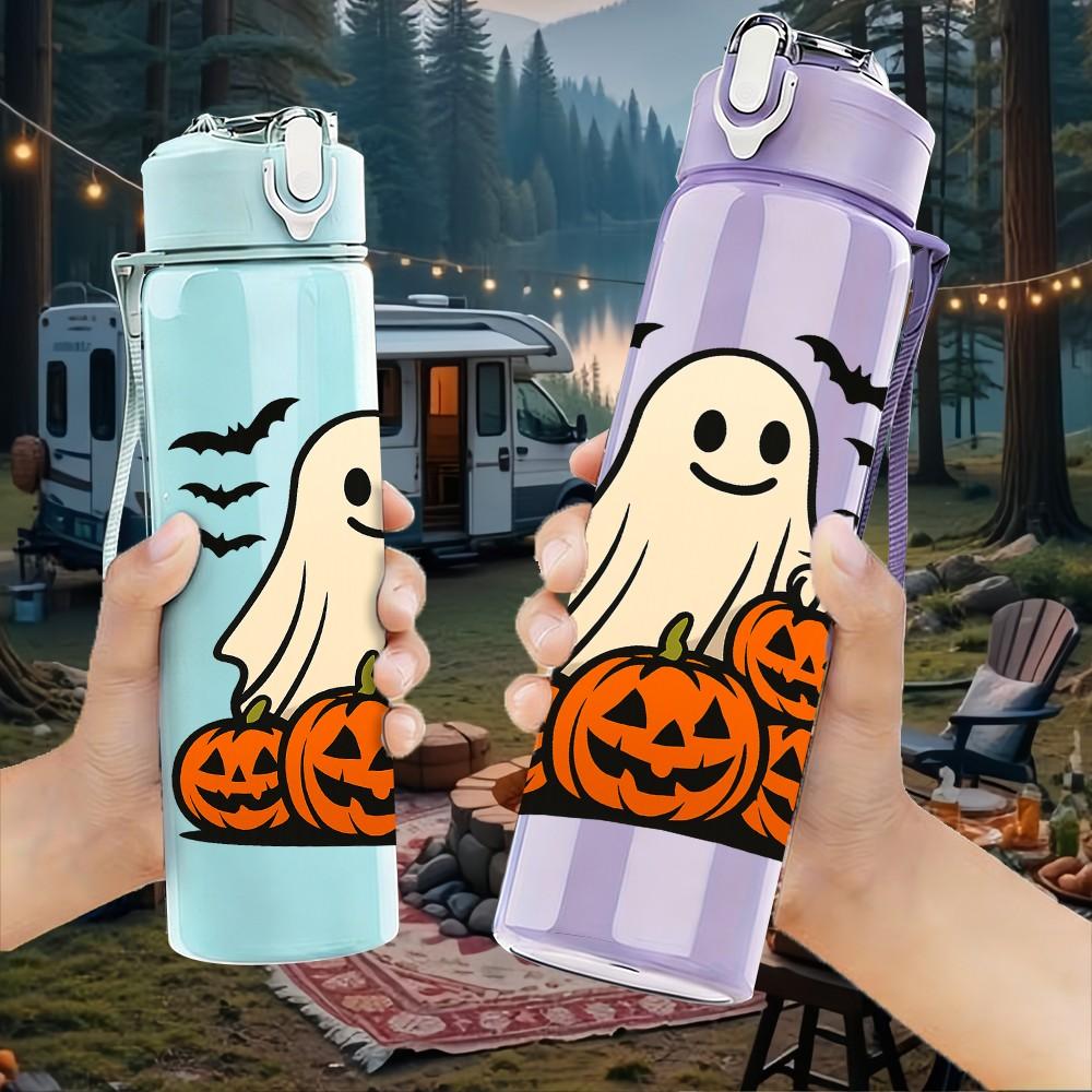 1PC Ghost Pumpkin Halloween 750ml Color Plastic Sports Water Bottle Leakproof Flip Straw Lid Suitable for Sports Office Home Use