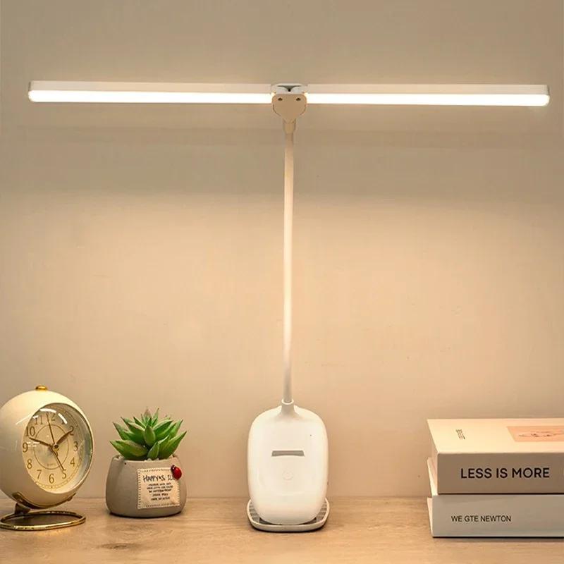 LED Double-headed Reading Table Lamp with Clip Touch Control Dimmable Light Eye Protection Mobile Phone Holder Led Desk Lamps
