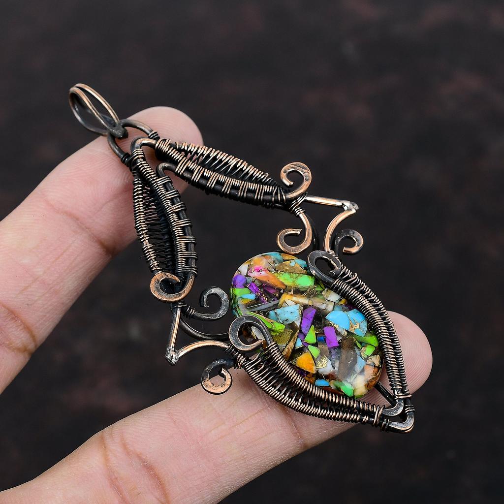 Pandantiv Fiesta Turcoaz Kingman Multi Pandantiv Turcoaz Cupru Pandantiv Înfășurat în Sârmă de Cupru Bijuterii cu Pietre Prețioase Pandantiv Făcut Manual Bijuterii din Cupru