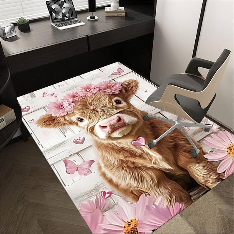 

1PC cow, flowers Non-Slip Floor Carpet Compatible for Office&Living Room&Bedroom&Dining room - Flat - Weave Machine-S0336 60cm by 90cm