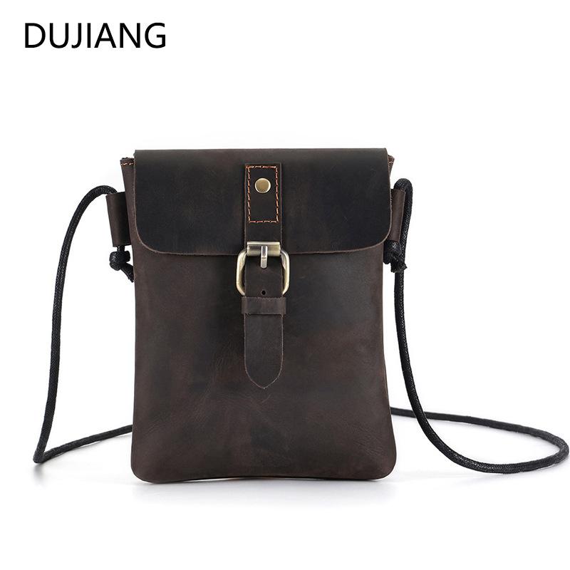 

Genuine Leather Neutral Men S And Women S Mad Horse Leather Retro Messenger Bag Hidden Button Mobile Phone Bag Men S And Women S Shoulder Bag 15*2.5*18cm