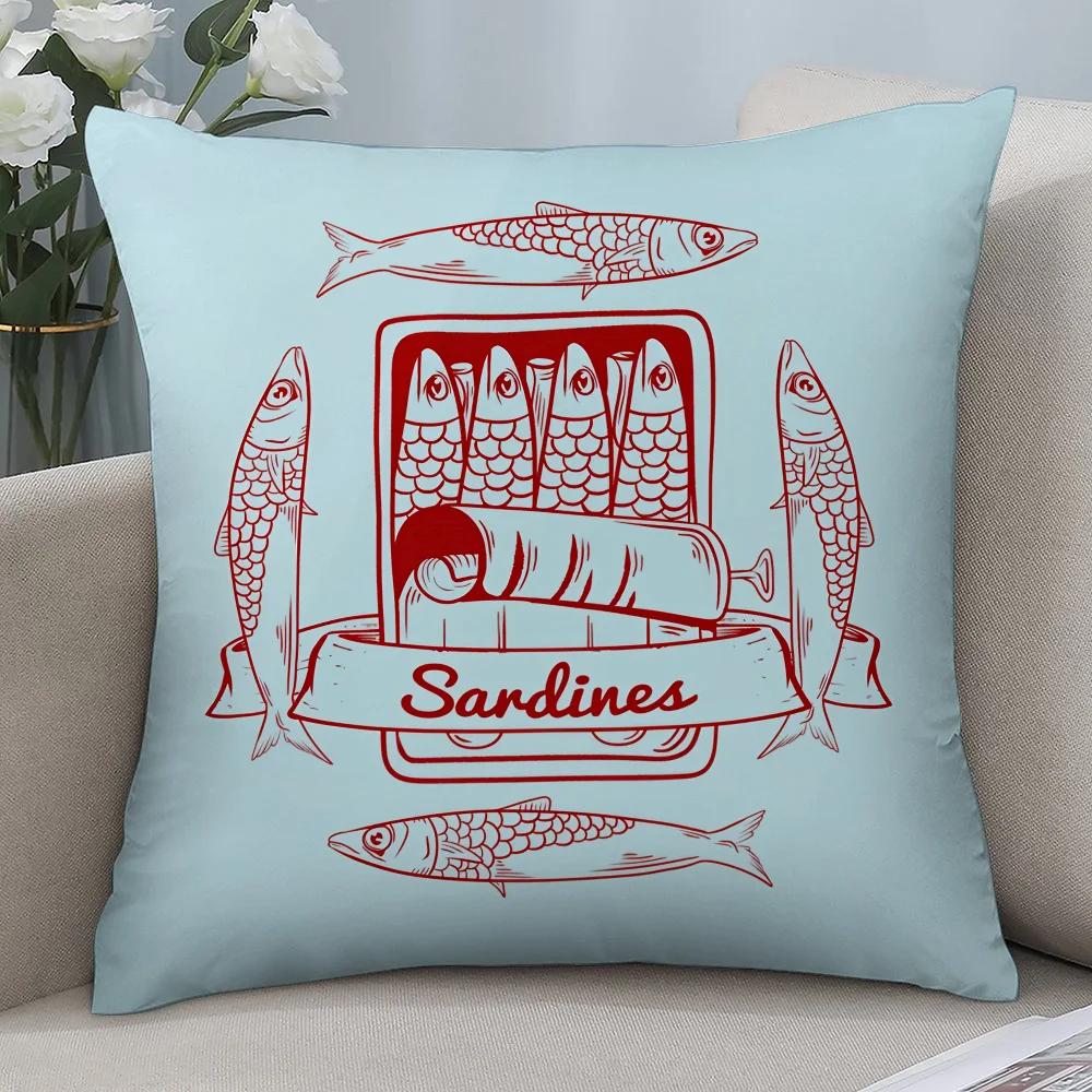 Sardines Art Pillow Case Short Plush Pillow Covers Sofa Decorative Gift Home Printing Cushion Cover