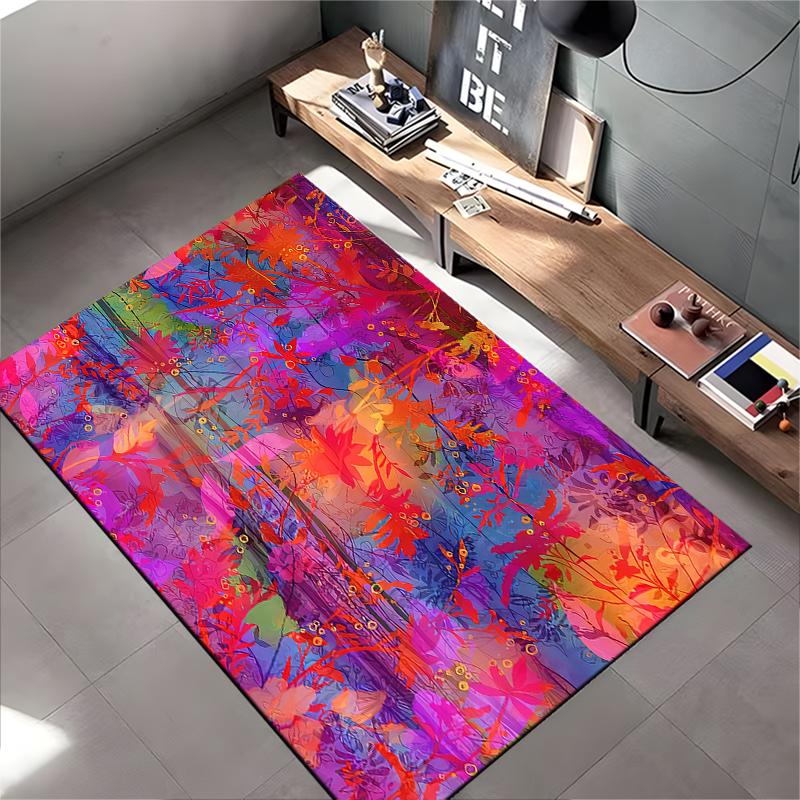 Colorful Abstract Floral Pattern Carpet, Vibrant Room Decor Rug Suitable for use as an anti-slip for living room bedroom sofas