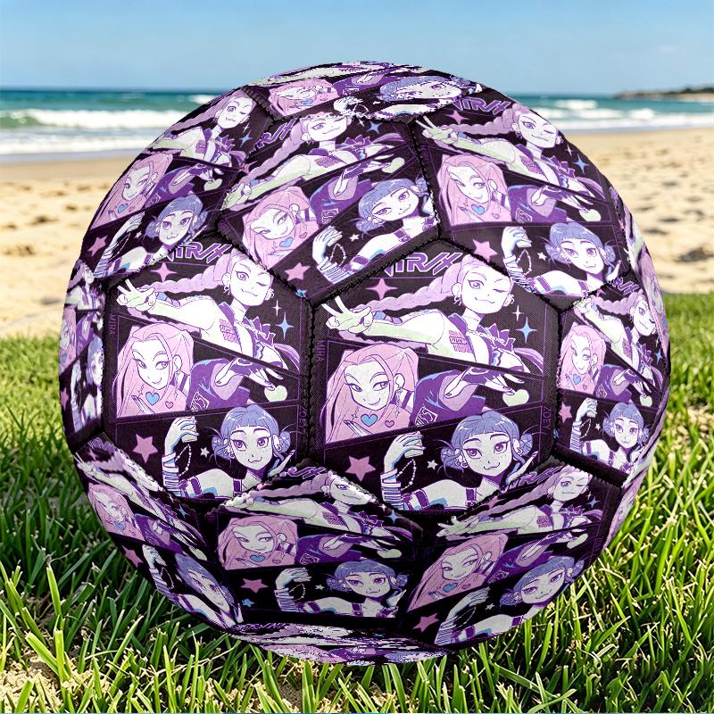 KPop Demon Hunters Print Size 5 Soccer Ball, PU Wear Resistant Football for Match Training and Daily Practice, Birthday Gift for Soccer Fans