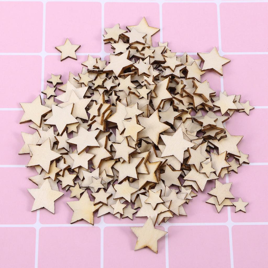 100Pcs Natural Wood Pentagram Wooden Pieces Smooth Surface Mixed Size 10Mm 12Mm 15Mm 20Mm DIY Craft Embellishments Wedding