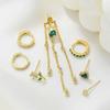 Exquisite Green Zircon Tassel Chain Stainless Steel Hoop Earrings 18K Gold Plated Heart Flower Piercing Earrings Fashion Jewelry