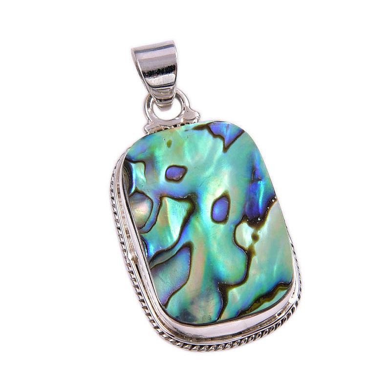 Natural Abalone Shell Gemstone 925 Solid Sterling Silver Gift Pendant 1.75" P1A53