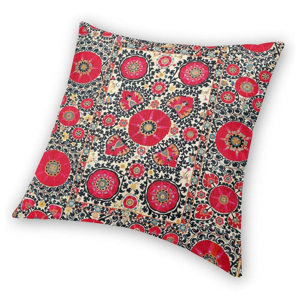 Shakhrisyabz Suzani Uzbek Embroidery Square Pillowcase Polyester Linen Velvet Pattern Zip Decor Room Cushion Case