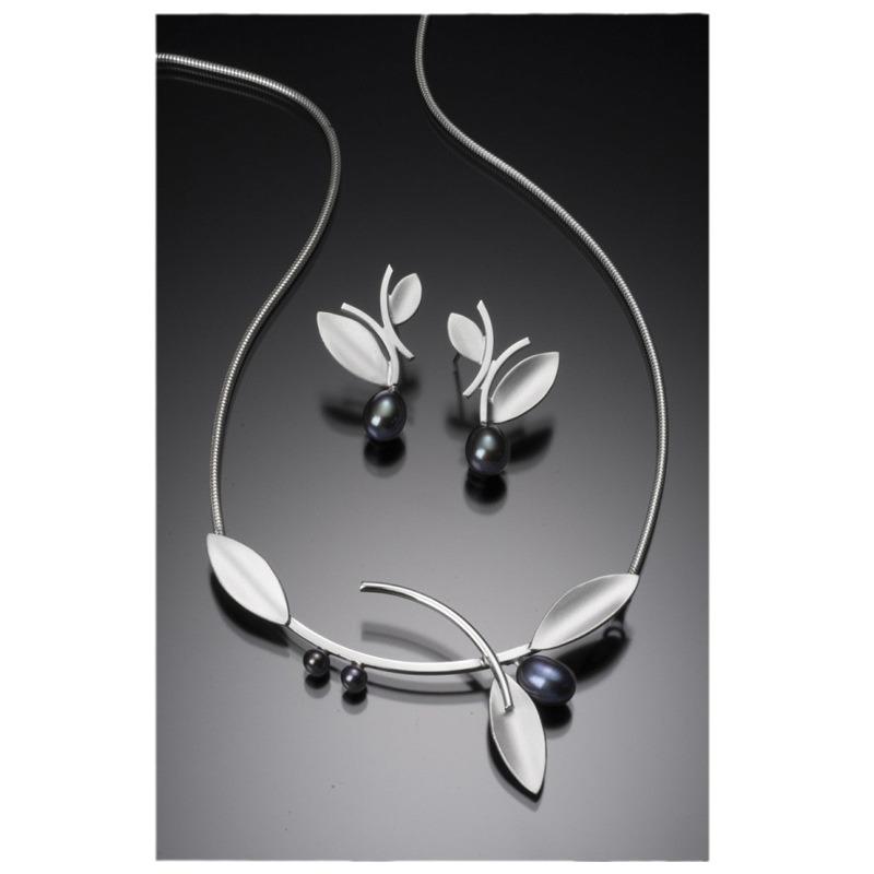 Rongyu 925 Sterling Silver Leaf & Pearl Jewelry Set – Earrings & Necklace, European & American Style, Popular Christmas Gift