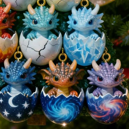 2D Acrylic Dragon Hanging Decoration Flat Cartoon Flying Dragon Egg Christmas Tree Hanging Ornament Indoor Home Holiday Party Pendant