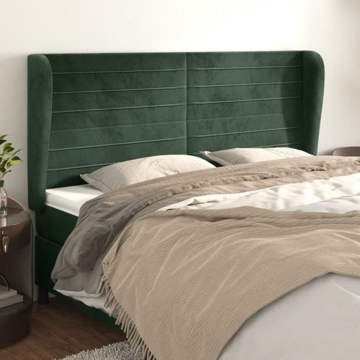 VidaXL Tête de lit avec oreilles Vert foncé 163x23x118-128 cm Velours3118153