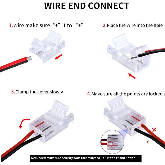 2Pin Transparent Solderless 8mm COB LED Strip Connector Corner Kit,Strip To Wire 4P,Strip To Strip 12P,L-Shape 2P,Red and Black Wire 4P,for 5V 12V