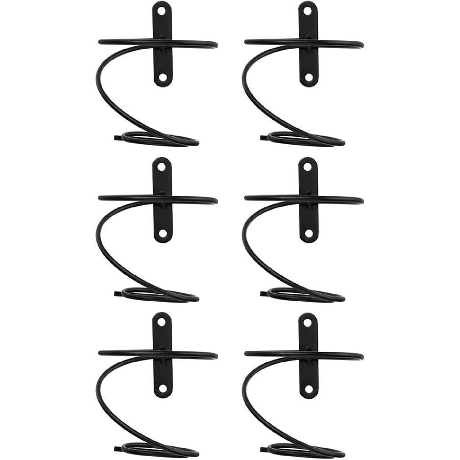 6 Pack Wall Mounted Wine Rack,Spiral Wine Wall Holder, Metal Wine Bottle Display Holder for Wine Storage Wall Wine Theme Decor, Black (Downward