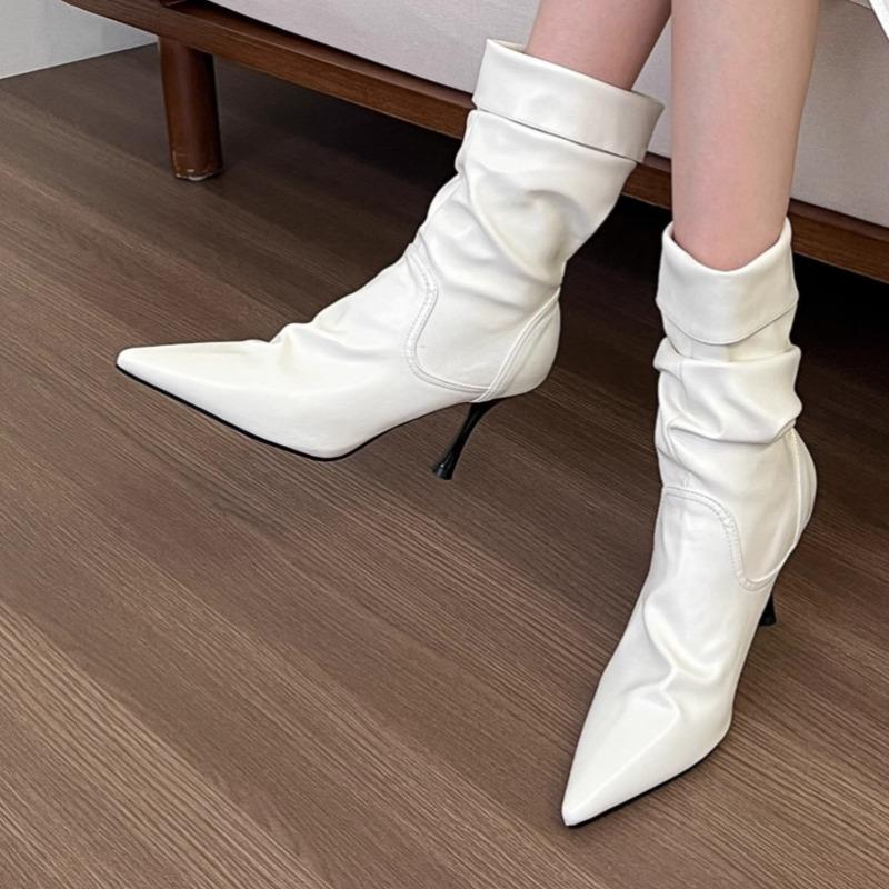 Back Zipper High Heels Gothic New Women'S Pointed Toe Ankle Boots Designer Casual Party Comfortable Ladies Nude Boots