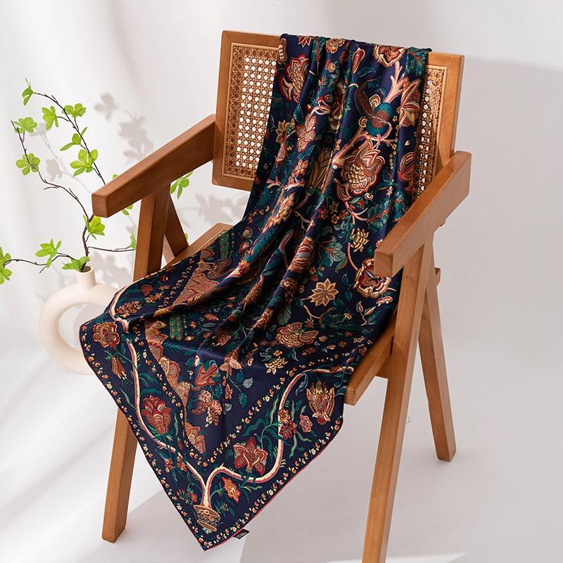 Retro Silk Scarf Women Versatile Elegant Shawl Commute Sun Protection 105x105cm Square