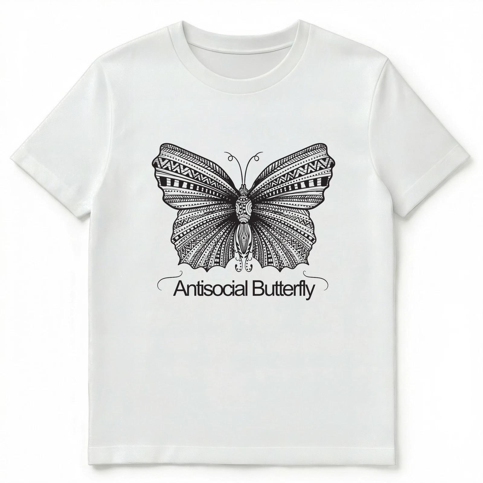 Antisocial Butterfly Funny Black And White Introvert Unisex T-Shirt M