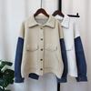 Splicing Denim Knitted Double-sided Cardigan Autumn and Winter New Design Temperament Loose Sweater Jacket Women