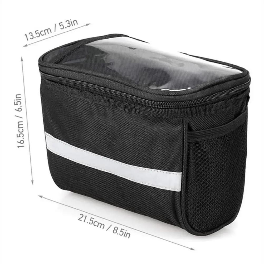 Bicycle Front Handlebar Bag Multifunction Large-capacity Waterproof Outdoor Cycling Phone Mount Bags Reflective Strip Zipper Bag