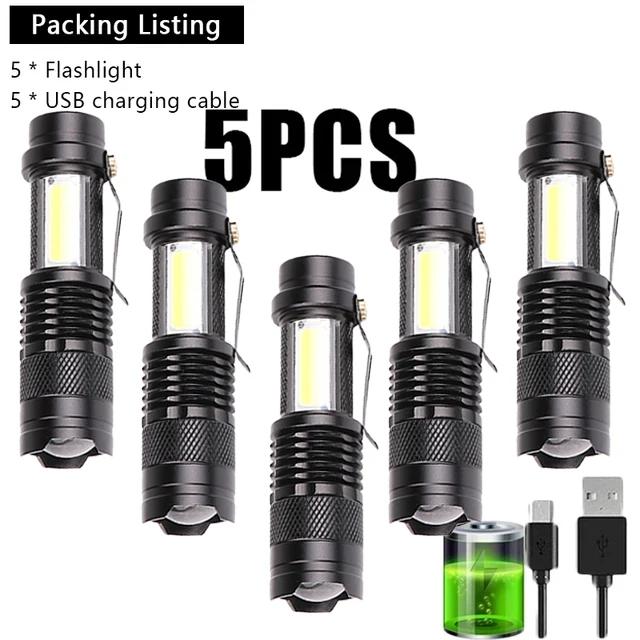 5 PCS Mini Brightest Led Flashlight USB Rechargeable Tactical Flashlights Powerful LED Torch Zoomable Flashlamp Emergency Light