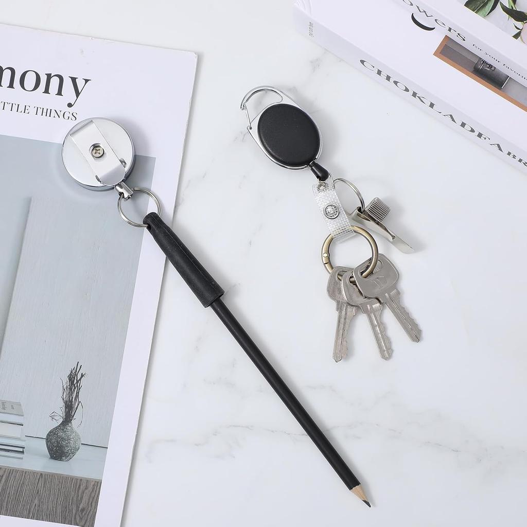 4 Pcs Heavy Duty Retractable Pull Pen Pencil Holder Universal Pencil Lanyard Ideal Grip Stretch Pen Holder with Belt Clip Key Ring Thick Nylon Cable