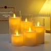 LED Tea-Colored Glass Candle Set with Remote Control and Simulated Flame