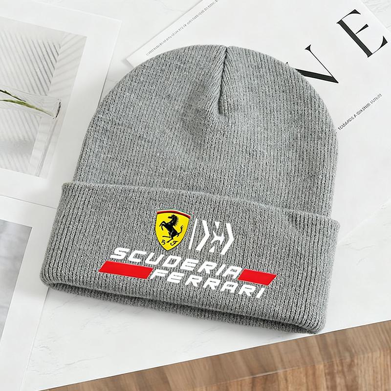 Men Women Riding Knit Cuffed Beanie Winter Warm Knitted Beanie Hats For Ferrari Roma F80 296 GTB GTS SF90 Stradale Spider Spyde