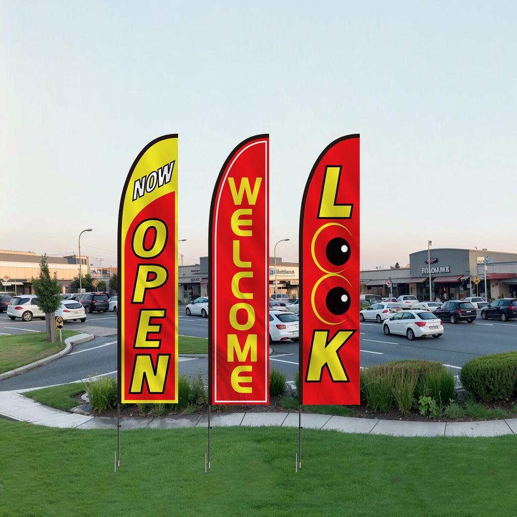 Open Flags for Business Advertising Feather Flag Kit Open Look Welcome