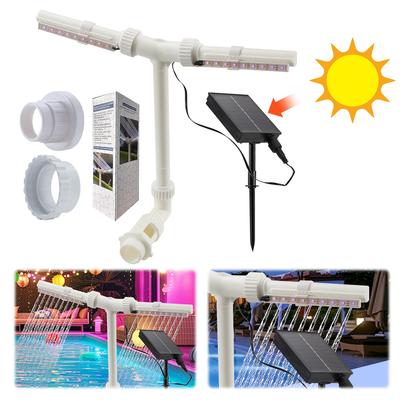 Dual Spray Solar Pool Fountain Auto Light Sensing Pool Sprinkler Fountain with 7-Color Lights Solar for Outdoor Pond