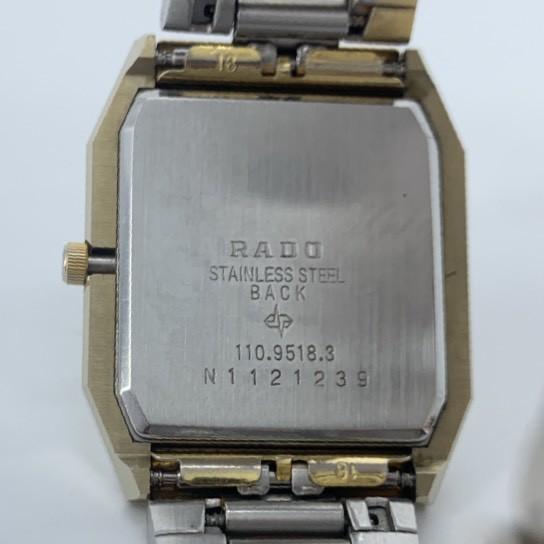 New Batteries Working Good RADO DIASTAR 110.9518.3 Quartz QZ Square Black and Blue Dial Gold Tone Stainless Steel 3-Hand Watch Cleaned