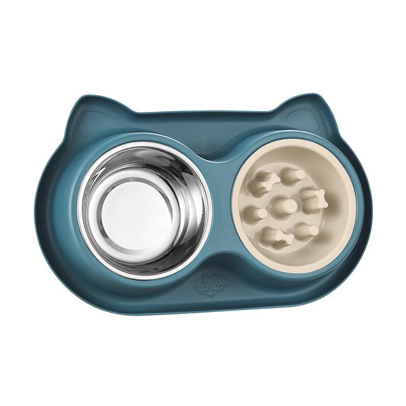 Dog Bowl Cat Bowl Stainless Steel Double Bowl Anti-choking Slow Food Bowl for Dogs Anti-slip Anti-tip Large-capacity Pet Double Bowl