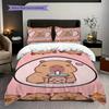 Adorable Capybara Backpack Drink Three-piece set (1 * duvet cover + 2 * pillowcase, without core) 2D Flat Soft and comfortable Bedding set