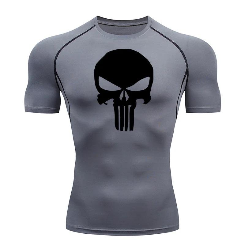 Sportswear Men's Tops T-Shirts Summer Short Sleeve Compression Shirt Fitness Top Running Skull Breathable Jogging Bodybuilding Tight