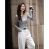 Women's Slim Fit Faux Two-Piece Wool Blend Colorblock Knit Top