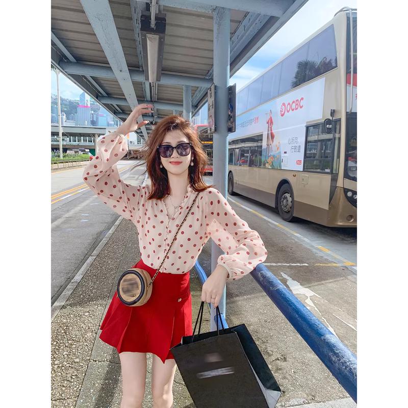 Women s French Polka Dot Chiffon Blouse S