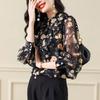 Chiffon Long-sleeved Shirt Women's Summer French Chic Age-reducing Ruffled Blouse Korean Floral Shirt