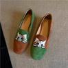 Quality Cat Emboridery Slippers Woman Flock Moccains Non-slip Animal Kitten Shoes Ladies Square Toe Two-tones Ballet Flats