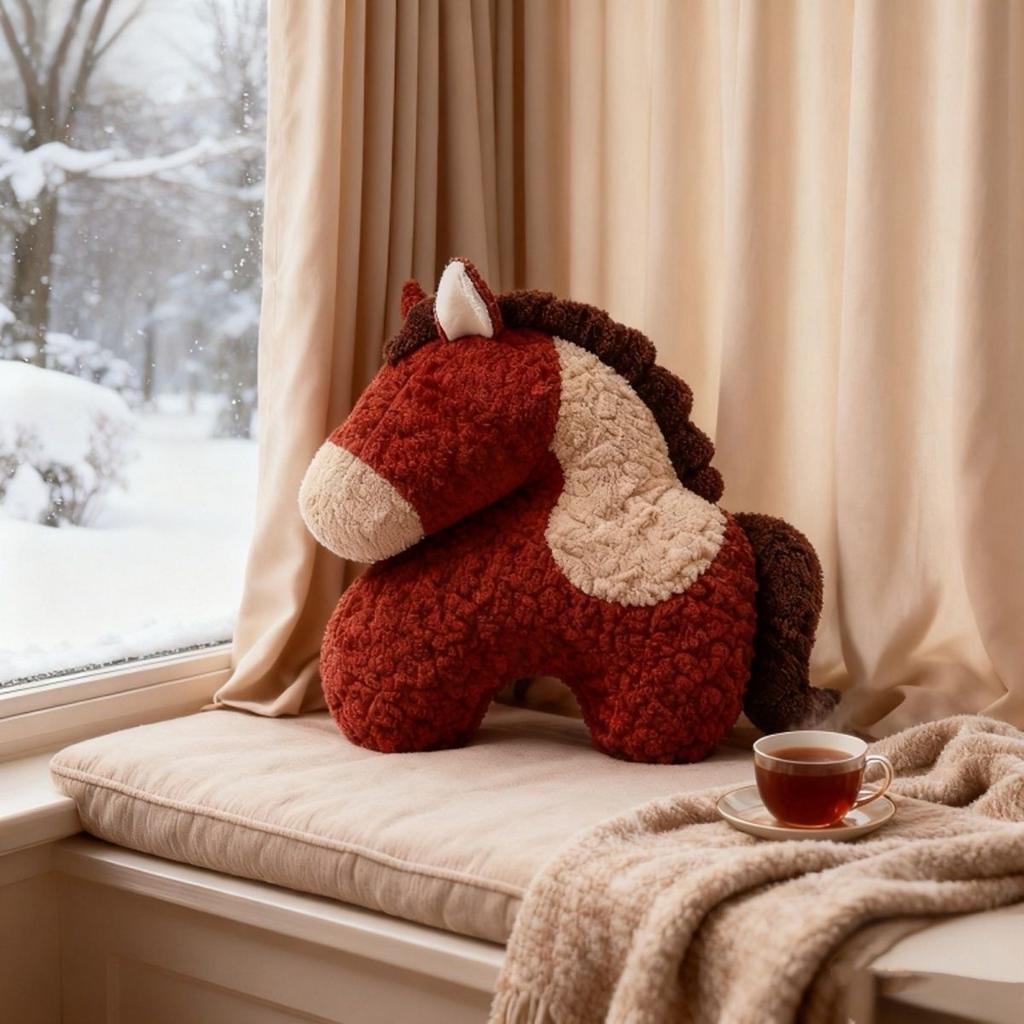WTEMPO Creative Year of The Horse Throw Pillow Irregular-shaped Plush Toy Sofa Living Room Spring Festival Decorative Items New Year Car Pillow Gifts