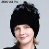 Pelz Hüte für Frauen Winter Echte Rex Kaninchen Hut Fuchs Pelz Kniting Weibliche Warme Schnee Kappen Damen Elegante Prinzessin Beanies kappe