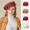 Solid Color Mesh Topper Hat Vintage Woolen Beret Teardrop Hat Airline Stewardess Caps  Performances