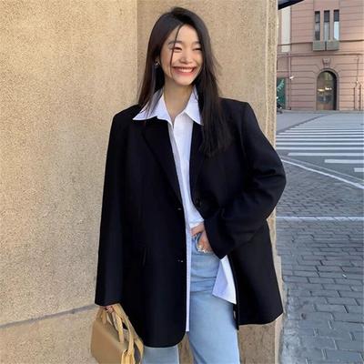 Women's Spring and Autumn Long Sleeve Blazer Simple Design Split Office Blazer Ladies Loose Coat