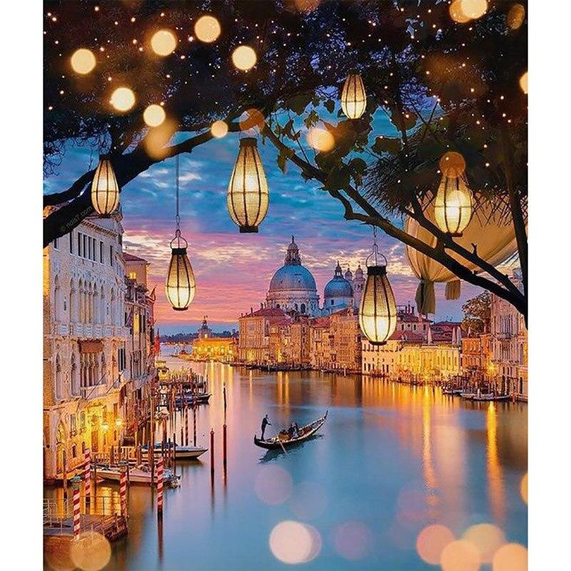 DIY Peisaj 5D pictură cu diamant complet rotund burghiu scenic diamant artă broderie punct de cruce apus de soare decorare acasă