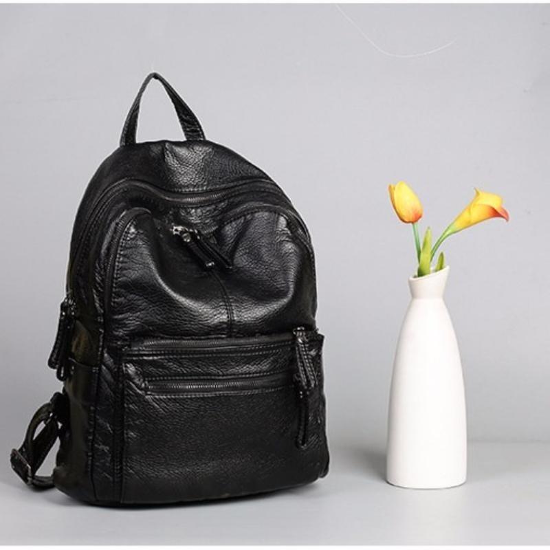 NIGEDU Damen-Rucksack aus weichem PU-Leder, Damen-Rucksack mit großem Fassungsvermögen, Schwarz, lässige Schultasche, Reisetasche, Tagesrucksack, Mochila