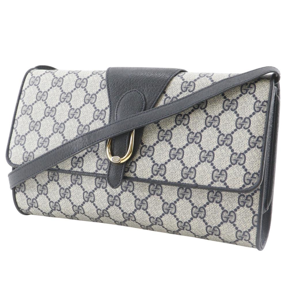 GUCCI Old Gucci Shoulder Bag 904.02.050 2-way clutch Gray / navy GG plus Women Used