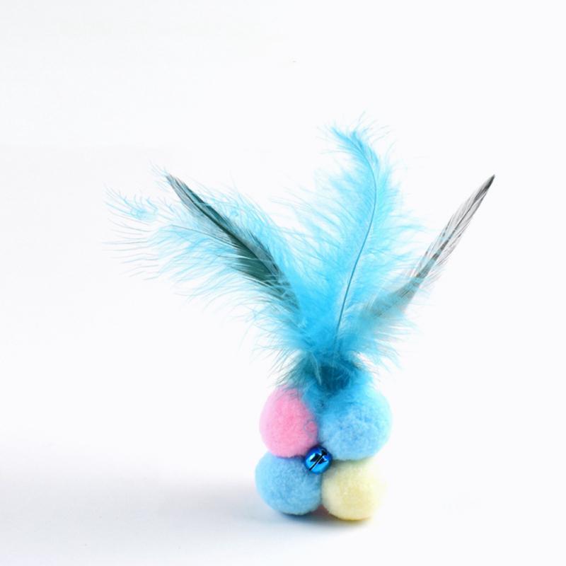 

Мягкий плюшевый шарик из перьев с колокольчиком, игрушка для чистки зубов кошки, забавные интерактивные игрушки синий