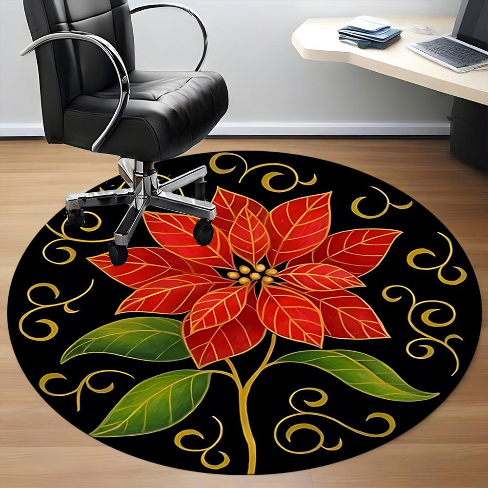 1pc Poinsettia Flower Chair Carpet for Office, Round Non-Slip Durable Large Size Office Carpet, Suitable for Office, Beautiful Decoration