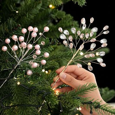 Ready-to-Place Christmas Branch Pick with Extended Stem for Decorating Tree, Wreath, Garlands, and Table Displays
