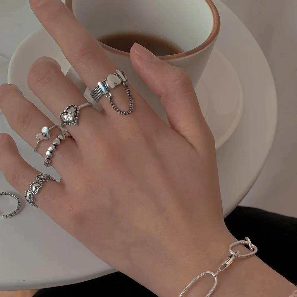 New Simple Design Rings Heart Tassel Shape Retro Distressed Opening Handmade Ring Fashion Fine Jewelry