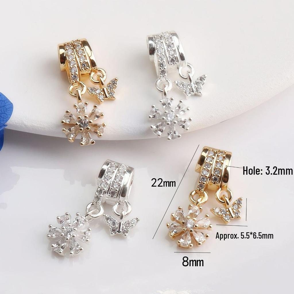14K Gold Plated Zircon Snowflake Heart Butterfly Spacer Beads for DIY Jewelry Making