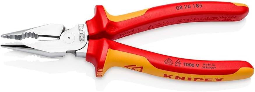 KNIPEX Needle Nose Insulated Comfort Grip Total Length Pliers, Handle, 185mm, 0826-185SB
